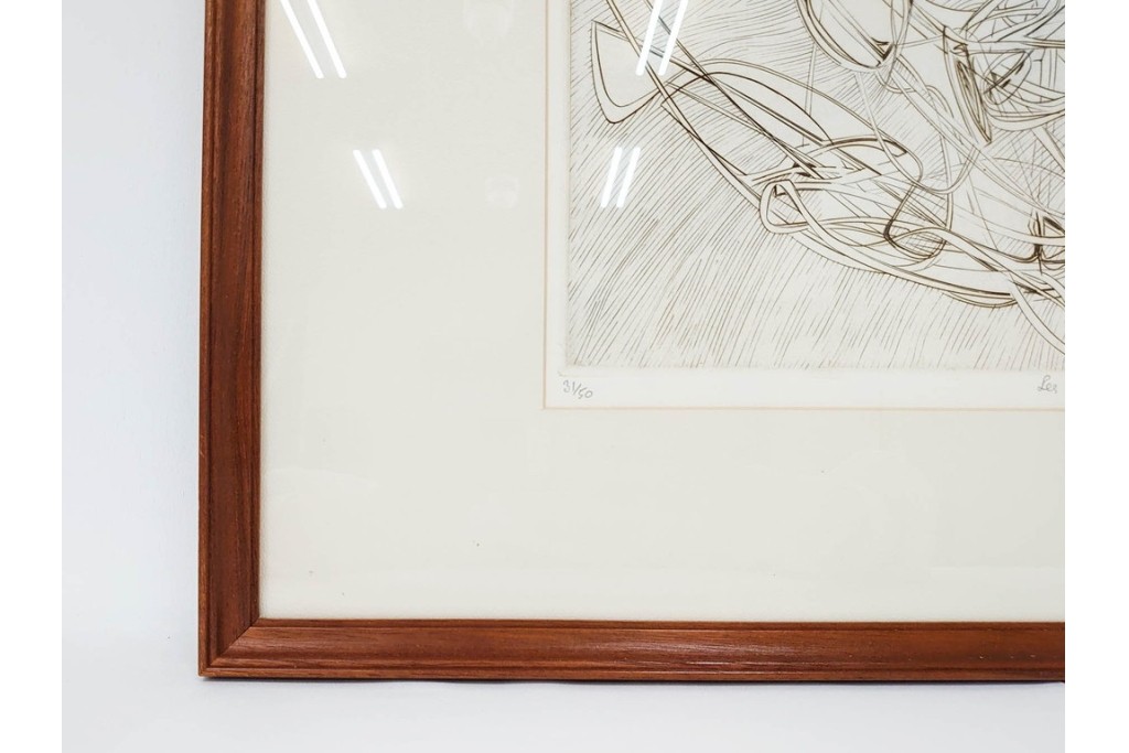 真作　サイン入り　1957年作　スタンリー・ウィリアム・ヘイター(Stanley William Hayter)　31/50　「Les Erinnyes(エリニュスの女神たち)」　鋭い線の重なりが印象的な銅版画　外箱付き　(R-084976)