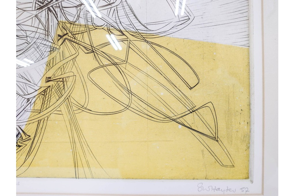 真作　サイン入り　1957年作　スタンリー・ウィリアム・ヘイター(Stanley William Hayter)　31/50　「Les Erinnyes(エリニュスの女神たち)」　鋭い線の重なりが印象的な銅版画　外箱付き　(R-084976)