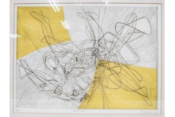 真作　サイン入り　1957年作　スタンリー・ウィリアム・ヘイター(Stanley William Hayter)　31/50　「Les Erinnyes(エリニュスの女神たち)」　鋭い線の重なりが印象的な銅版画　外箱付き　(R-084976)