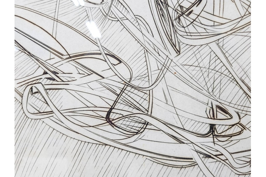 真作　サイン入り　1957年作　スタンリー・ウィリアム・ヘイター(Stanley William Hayter)　31/50　「Les Erinnyes(エリニュスの女神たち)」　鋭い線の重なりが印象的な銅版画　外箱付き　(R-084976)