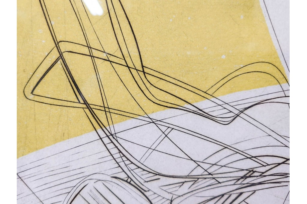 真作　サイン入り　1957年作　スタンリー・ウィリアム・ヘイター(Stanley William Hayter)　31/50　「Les Erinnyes(エリニュスの女神たち)」　鋭い線の重なりが印象的な銅版画　外箱付き　(R-084976)