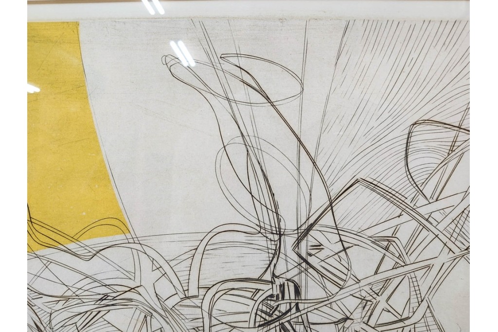 真作　サイン入り　1957年作　スタンリー・ウィリアム・ヘイター(Stanley William Hayter)　31/50　「Les Erinnyes(エリニュスの女神たち)」　鋭い線の重なりが印象的な銅版画　外箱付き　(R-084976)