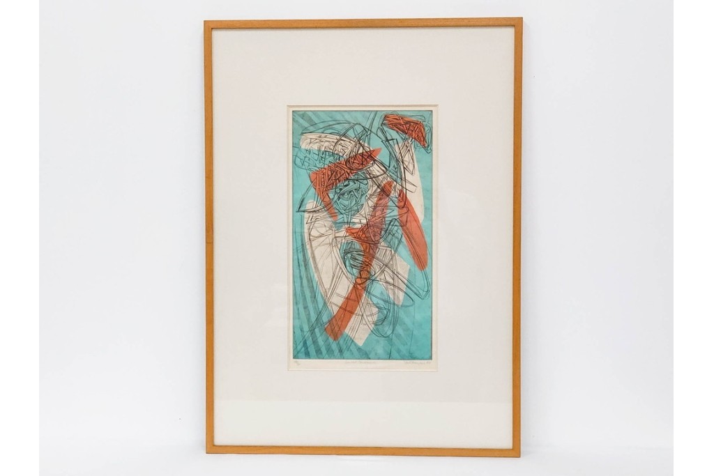 真作　サイン入り　1957年スタンリー・ウィリアム・ヘイター(Stanley William Hayter)作　「Combat Sous Marin」　銅板画　外箱付き　(R-084978)