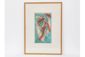 真作　サイン入り　1957年スタンリー・ウィリアム・ヘイター(Stanley William Hayter)作　「Combat Sous Marin」　銅板画　外箱付き　(R-084978)