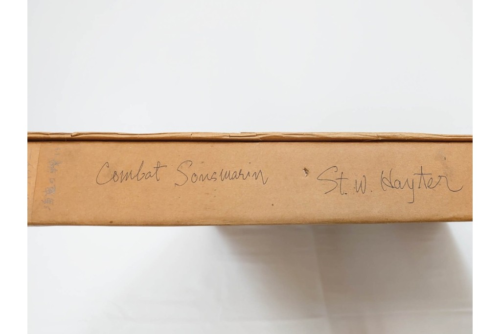 真作　サイン入り　1957年スタンリー・ウィリアム・ヘイター(Stanley William Hayter)作　「Combat Sous Marin」　銅板画　外箱付き　(R-084978)