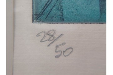 真作　サイン入り　1957年スタンリー・ウィリアム・ヘイター(Stanley William Hayter)作　「Combat Sous Marin」　銅板画　外箱付き　(R-084978)