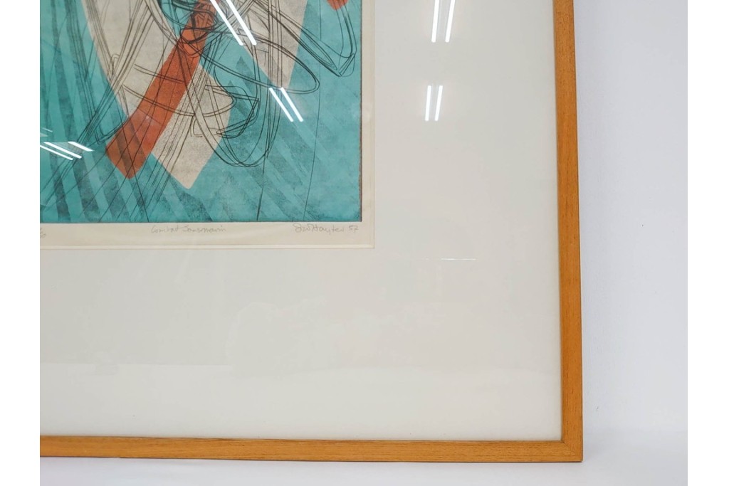 真作　サイン入り　1957年スタンリー・ウィリアム・ヘイター(Stanley William Hayter)作　「Combat Sous Marin」　銅板画　外箱付き　(R-084978)