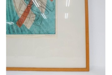 真作　サイン入り　1957年スタンリー・ウィリアム・ヘイター(Stanley William Hayter)作　「Combat Sous Marin」　銅板画　外箱付き　(R-084978)