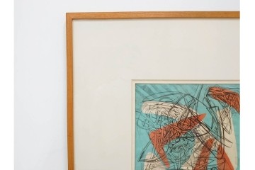 真作　サイン入り　1957年スタンリー・ウィリアム・ヘイター(Stanley William Hayter)作　「Combat Sous Marin」　銅板画　外箱付き　(R-084978)