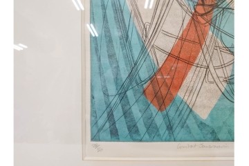 真作　サイン入り　1957年スタンリー・ウィリアム・ヘイター(Stanley William Hayter)作　「Combat Sous Marin」　銅板画　外箱付き　(R-084978)