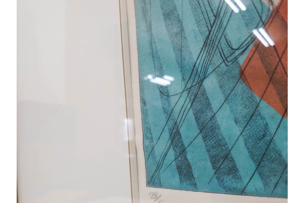 真作　サイン入り　1957年スタンリー・ウィリアム・ヘイター(Stanley William Hayter)作　「Combat Sous Marin」　銅板画　外箱付き　(R-084978)