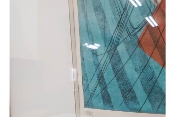 真作　サイン入り　1957年スタンリー・ウィリアム・ヘイター(Stanley William Hayter)作　「Combat Sous Marin」　銅板画　外箱付き　(R-084978)