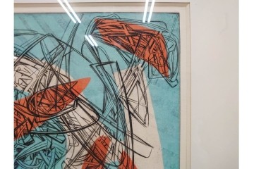 真作　サイン入り　1957年スタンリー・ウィリアム・ヘイター(Stanley William Hayter)作　「Combat Sous Marin」　銅板画　外箱付き　(R-084978)