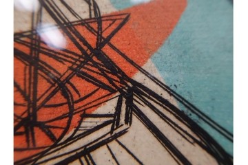 真作　サイン入り　1957年スタンリー・ウィリアム・ヘイター(Stanley William Hayter)作　「Combat Sous Marin」　銅板画　外箱付き　(R-084978)