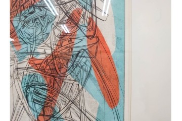 真作　サイン入り　1957年スタンリー・ウィリアム・ヘイター(Stanley William Hayter)作　「Combat Sous Marin」　銅板画　外箱付き　(R-084978)