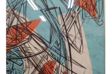 真作　サイン入り　1957年スタンリー・ウィリアム・ヘイター(Stanley William Hayter)作　「Combat Sous Marin」　銅板画　外箱付き　(R-084978)