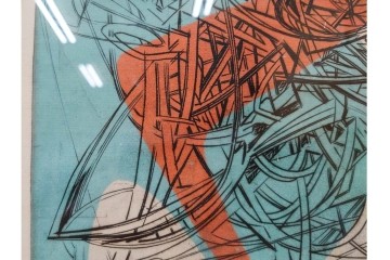 真作　サイン入り　1957年スタンリー・ウィリアム・ヘイター(Stanley William Hayter)作　「Combat Sous Marin」　銅板画　外箱付き　(R-084978)