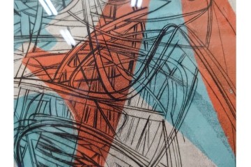 真作　サイン入り　1957年スタンリー・ウィリアム・ヘイター(Stanley William Hayter)作　「Combat Sous Marin」　銅板画　外箱付き　(R-084978)