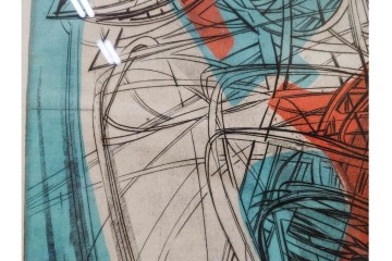 真作　サイン入り　1957年スタンリー・ウィリアム・ヘイター(Stanley William Hayter)作　「Combat Sous Marin」　銅板画　外箱付き　(R-084978)