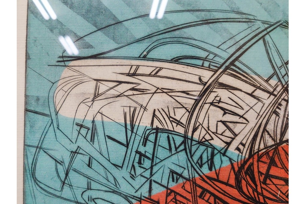 真作　サイン入り　1957年スタンリー・ウィリアム・ヘイター(Stanley William Hayter)作　「Combat Sous Marin」　銅板画　外箱付き　(R-084978)