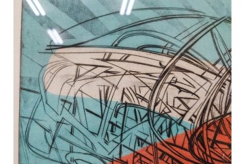 真作　サイン入り　1957年スタンリー・ウィリアム・ヘイター(Stanley William Hayter)作　「Combat Sous Marin」　銅板画　外箱付き　(R-084978)