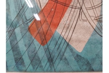 真作　サイン入り　1957年スタンリー・ウィリアム・ヘイター(Stanley William Hayter)作　「Combat Sous Marin」　銅板画　外箱付き　(R-084978)