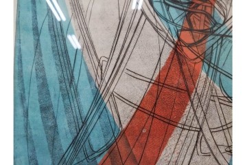 真作　サイン入り　1957年スタンリー・ウィリアム・ヘイター(Stanley William Hayter)作　「Combat Sous Marin」　銅板画　外箱付き　(R-084978)