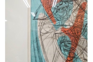 真作　サイン入り　1957年スタンリー・ウィリアム・ヘイター(Stanley William Hayter)作　「Combat Sous Marin」　銅板画　外箱付き　(R-084978)