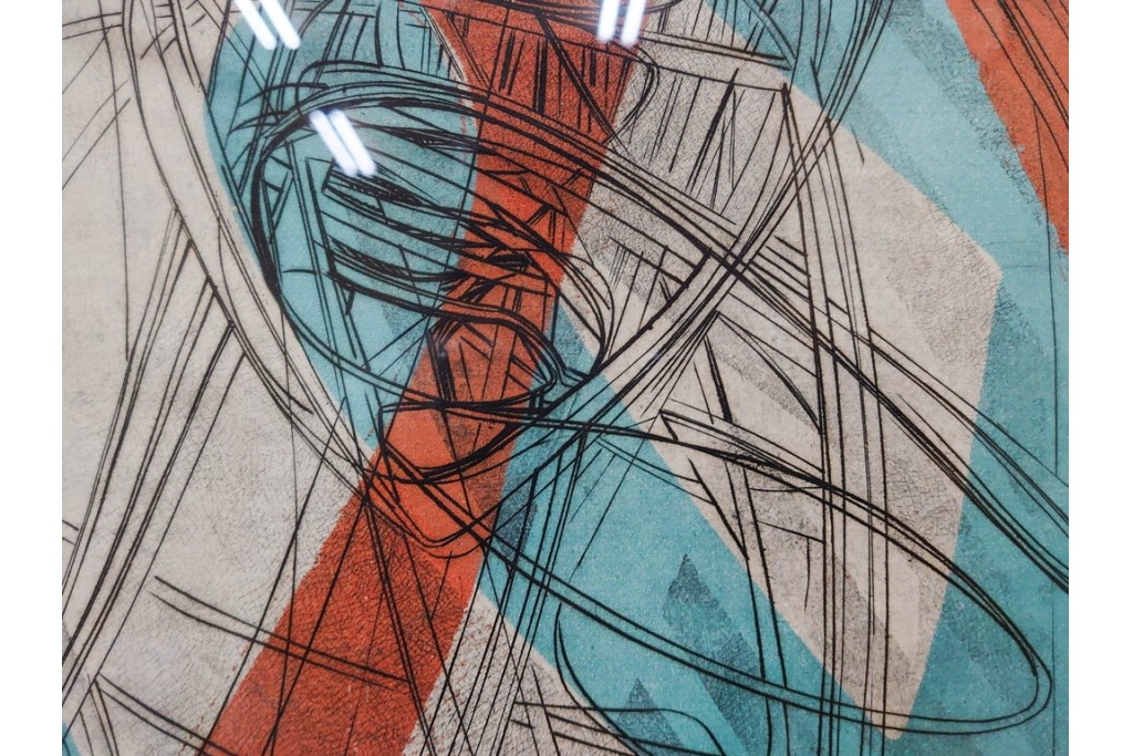 真作　サイン入り　1957年スタンリー・ウィリアム・ヘイター(Stanley William Hayter)作　「Combat Sous Marin」　銅板画　外箱付き　(R-084978)