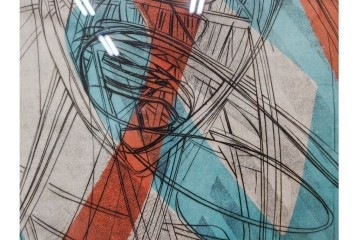 真作　サイン入り　1957年スタンリー・ウィリアム・ヘイター(Stanley William Hayter)作　「Combat Sous Marin」　銅板画　外箱付き　(R-084978)