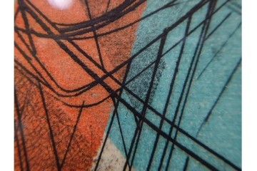 真作　サイン入り　1957年スタンリー・ウィリアム・ヘイター(Stanley William Hayter)作　「Combat Sous Marin」　銅板画　外箱付き　(R-084978)