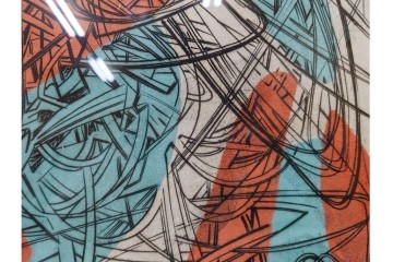 真作　サイン入り　1957年スタンリー・ウィリアム・ヘイター(Stanley William Hayter)作　「Combat Sous Marin」　銅板画　外箱付き　(R-084978)