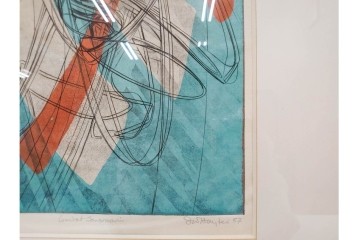 真作　サイン入り　1957年スタンリー・ウィリアム・ヘイター(Stanley William Hayter)作　「Combat Sous Marin」　銅板画　外箱付き　(R-084978)