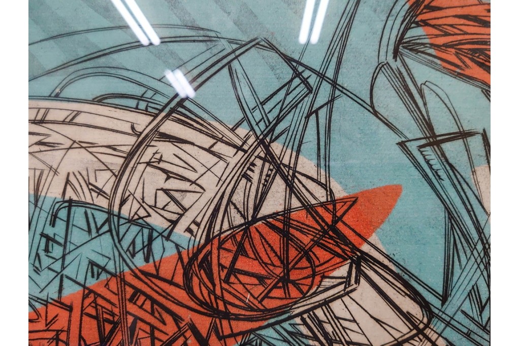 真作　サイン入り　1957年スタンリー・ウィリアム・ヘイター(Stanley William Hayter)作　「Combat Sous Marin」　銅板画　外箱付き　(R-084978)