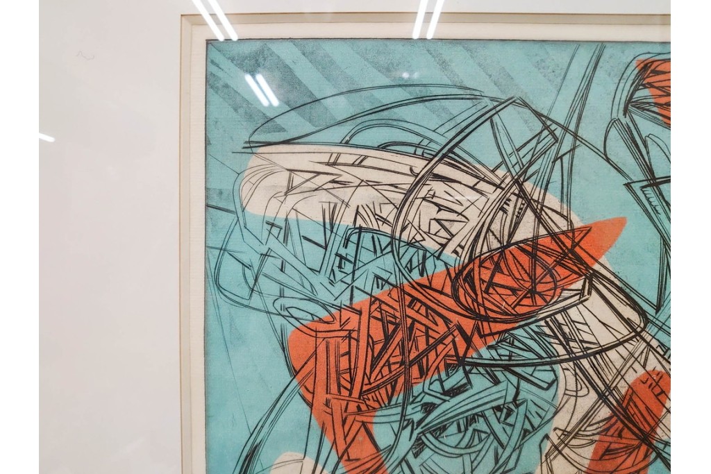 真作　サイン入り　1957年スタンリー・ウィリアム・ヘイター(Stanley William Hayter)作　「Combat Sous Marin」　銅板画　外箱付き　(R-084978)