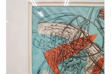 真作　サイン入り　1957年スタンリー・ウィリアム・ヘイター(Stanley William Hayter)作　「Combat Sous Marin」　銅板画　外箱付き　(R-084978)