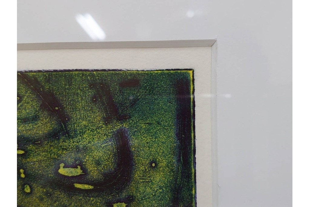 真作　サイン入り　1964年作　スタンリー・ウィリアム・ヘイター(Stanley William Hayter)　12/50　「Confluence(コンフルエンス)」　流れ込む線と色彩が静かな余韻を感じさせる銅版画　外箱付き　(R-084979)