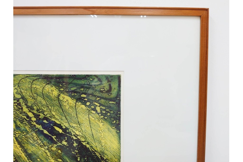 真作　サイン入り　1964年作　スタンリー・ウィリアム・ヘイター(Stanley William Hayter)　12/50　「Confluence(コンフルエンス)」　流れ込む線と色彩が静かな余韻を感じさせる銅版画　外箱付き　(R-084979)