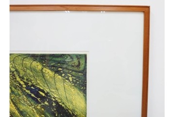 真作　サイン入り　1964年作　スタンリー・ウィリアム・ヘイター(Stanley William Hayter)　12/50　「Confluence(コンフルエンス)」　流れ込む線と色彩が静かな余韻を感じさせる銅版画　外箱付き　(R-084979)