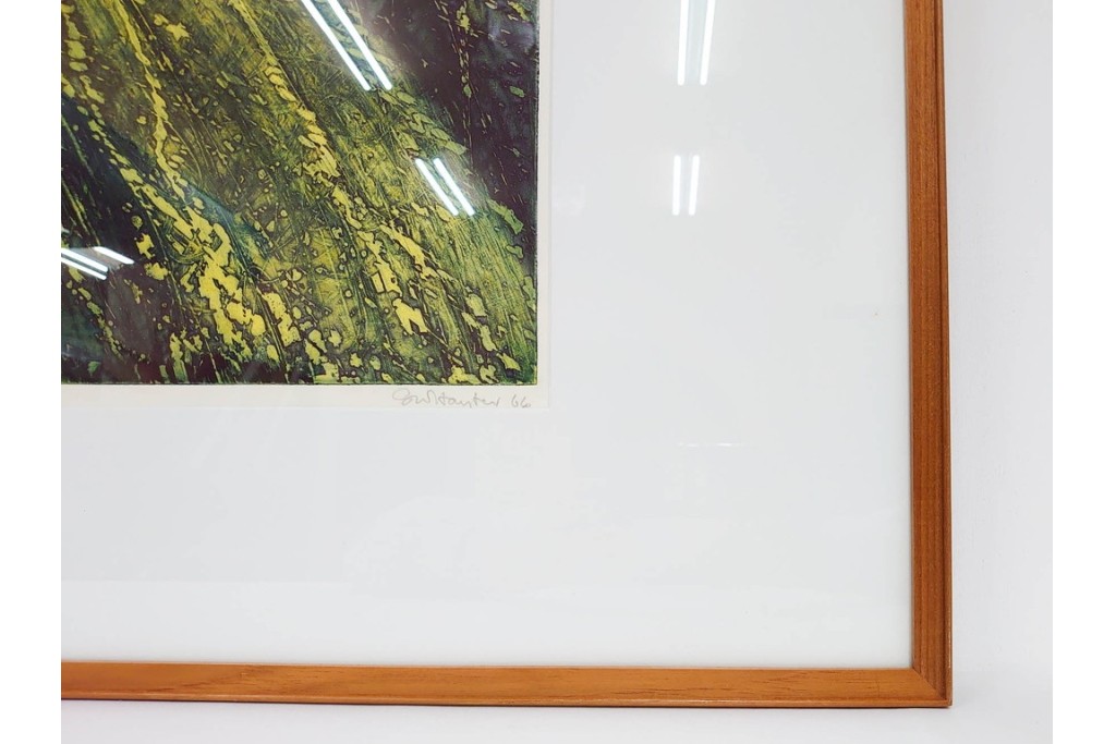 真作　サイン入り　1964年作　スタンリー・ウィリアム・ヘイター(Stanley William Hayter)　12/50　「Confluence(コンフルエンス)」　流れ込む線と色彩が静かな余韻を感じさせる銅版画　外箱付き　(R-084979)