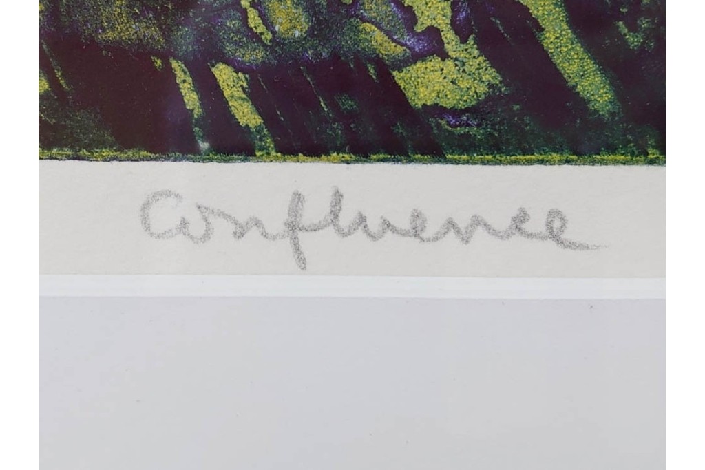 真作　サイン入り　1964年作　スタンリー・ウィリアム・ヘイター(Stanley William Hayter)　12/50　「Confluence(コンフルエンス)」　流れ込む線と色彩が静かな余韻を感じさせる銅版画　外箱付き　(R-084979)