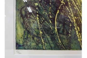 真作　サイン入り　1964年作　スタンリー・ウィリアム・ヘイター(Stanley William Hayter)　12/50　「Confluence(コンフルエンス)」　流れ込む線と色彩が静かな余韻を感じさせる銅版画　外箱付き　(R-084979)