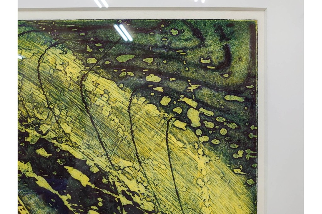 真作　サイン入り　1964年作　スタンリー・ウィリアム・ヘイター(Stanley William Hayter)　12/50　「Confluence(コンフルエンス)」　流れ込む線と色彩が静かな余韻を感じさせる銅版画　外箱付き　(R-084979)