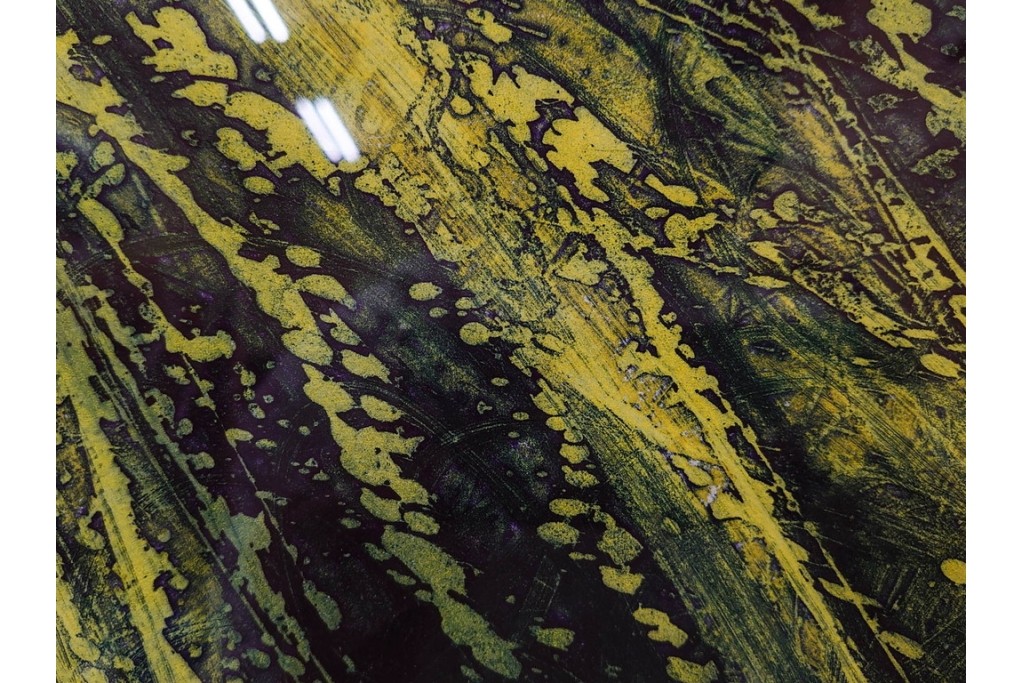 真作　サイン入り　1964年作　スタンリー・ウィリアム・ヘイター(Stanley William Hayter)　12/50　「Confluence(コンフルエンス)」　流れ込む線と色彩が静かな余韻を感じさせる銅版画　外箱付き　(R-084979)