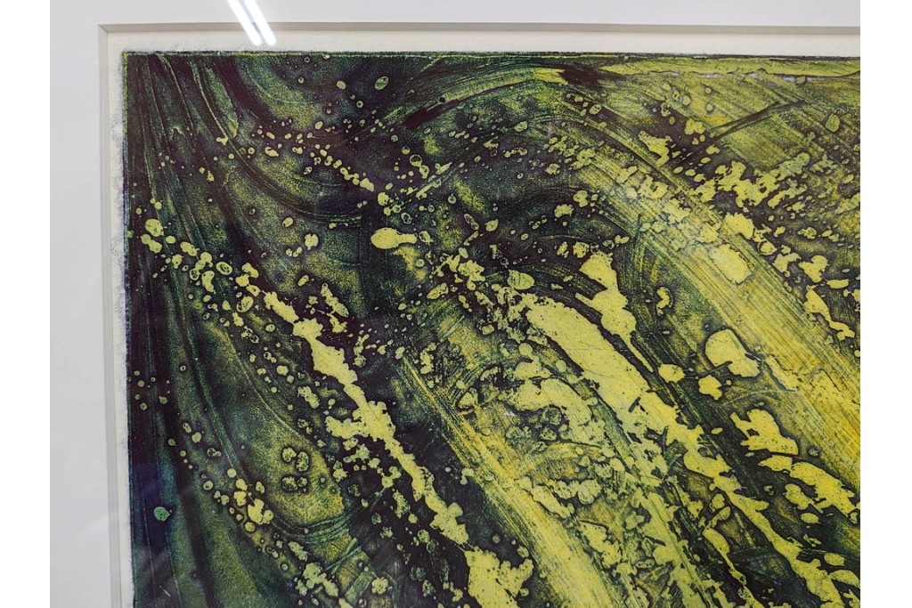 真作　サイン入り　1964年作　スタンリー・ウィリアム・ヘイター(Stanley William Hayter)　12/50　「Confluence(コンフルエンス)」　流れ込む線と色彩が静かな余韻を感じさせる銅版画　外箱付き　(R-084979)