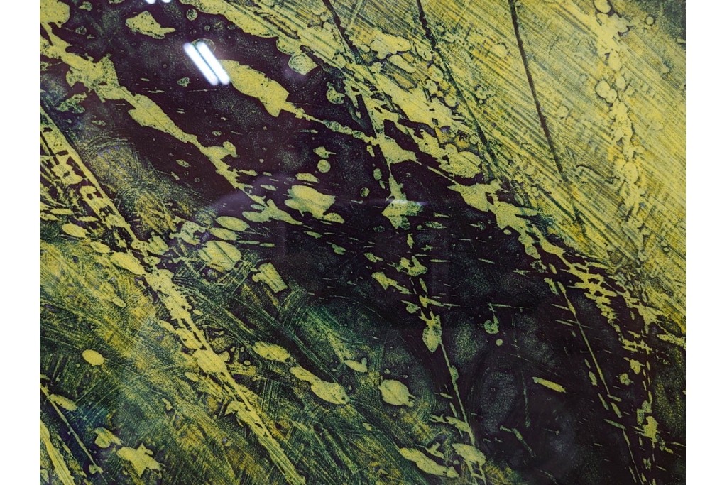 真作　サイン入り　1964年作　スタンリー・ウィリアム・ヘイター(Stanley William Hayter)　12/50　「Confluence(コンフルエンス)」　流れ込む線と色彩が静かな余韻を感じさせる銅版画　外箱付き　(R-084979)