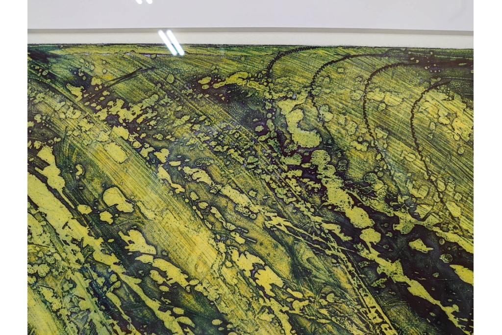 真作　サイン入り　1964年作　スタンリー・ウィリアム・ヘイター(Stanley William Hayter)　12/50　「Confluence(コンフルエンス)」　流れ込む線と色彩が静かな余韻を感じさせる銅版画　外箱付き　(R-084979)