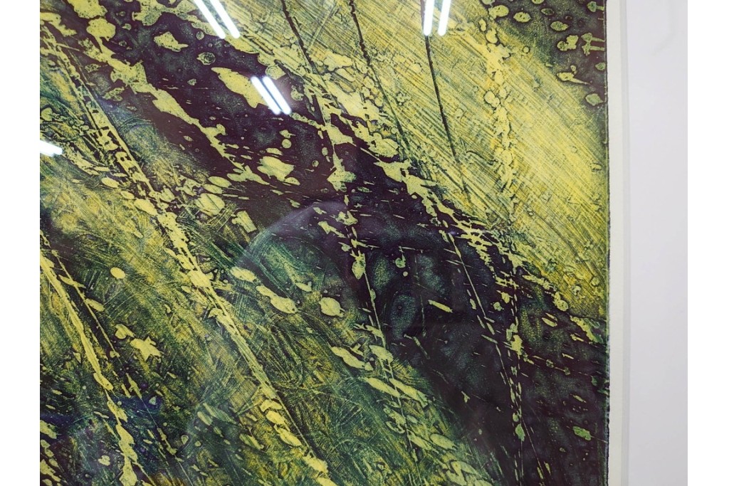 真作　サイン入り　1964年作　スタンリー・ウィリアム・ヘイター(Stanley William Hayter)　12/50　「Confluence(コンフルエンス)」　流れ込む線と色彩が静かな余韻を感じさせる銅版画　外箱付き　(R-084979)