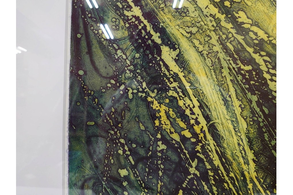 真作　サイン入り　1964年作　スタンリー・ウィリアム・ヘイター(Stanley William Hayter)　12/50　「Confluence(コンフルエンス)」　流れ込む線と色彩が静かな余韻を感じさせる銅版画　外箱付き　(R-084979)