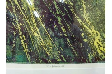 真作　サイン入り　1964年作　スタンリー・ウィリアム・ヘイター(Stanley William Hayter)　12/50　「Confluence(コンフルエンス)」　流れ込む線と色彩が静かな余韻を感じさせる銅版画　外箱付き　(R-084979)